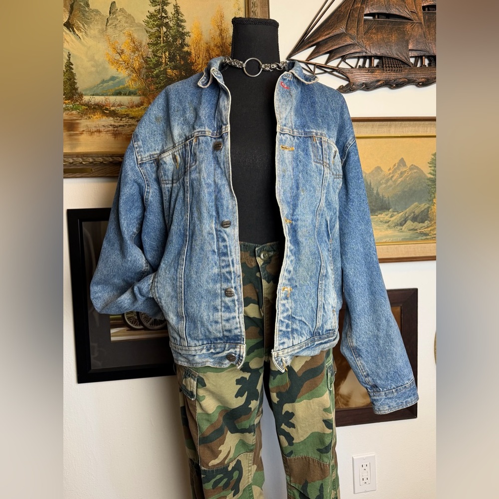 Vintage 1980s ACA-JOE Denim Trucker Jacket Fabric Lined Men's S-M Hong-Kong - Picture 3 of 16